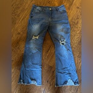 Women's Boot Cut Jeans - Distressed Blue